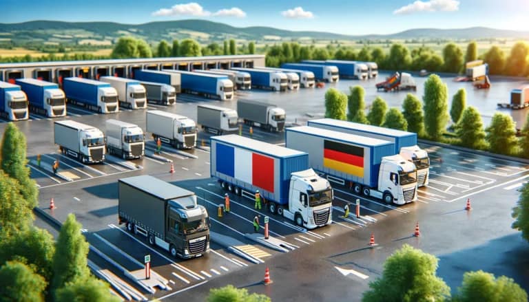 Aerial view of third‑party logistics hub with loading docks and lorries