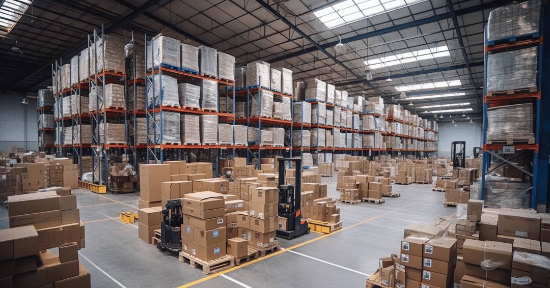 Conveyor belt with cardboard boxes moving through automated packing station