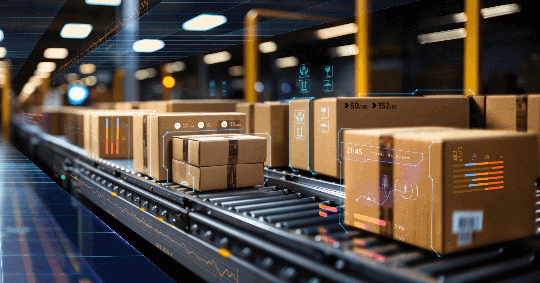 Rows of labelled parcels on packing table ready for dispatch