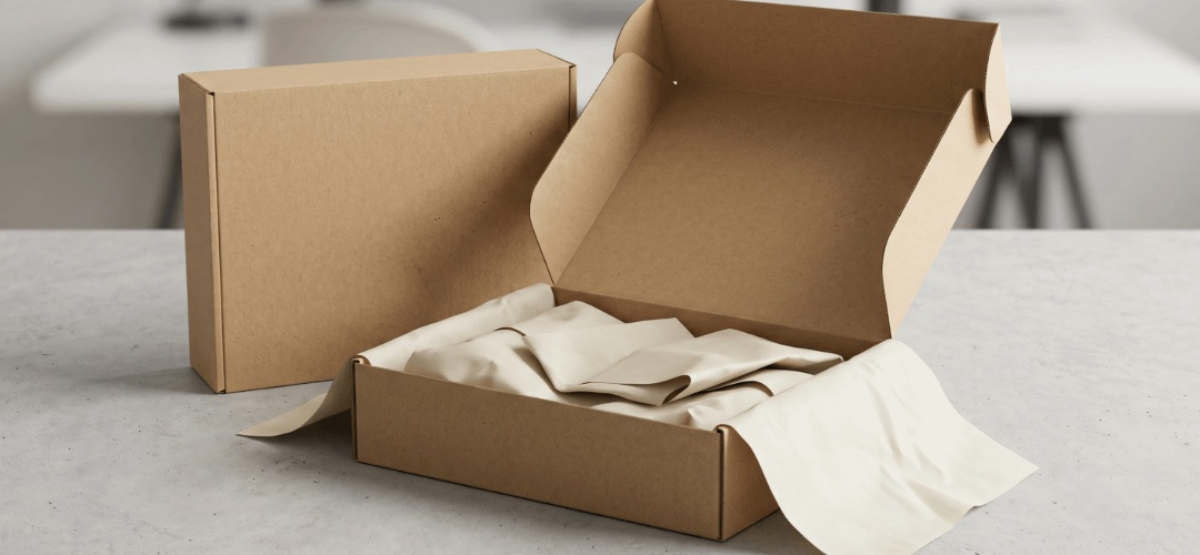 Workers packing e‑commerce orders on conveyor belt in bright fulfilment centre