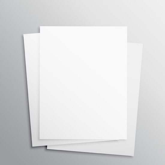 A stack of three blank sheets of paper on a grey background